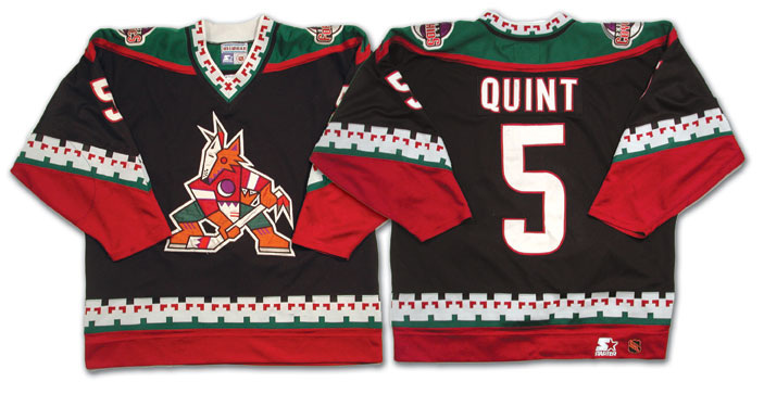 Men's Phoenix Coyotes #5 Deron Quint Black 1998 CCM Vintage Throwback NHL Hockey Jersey