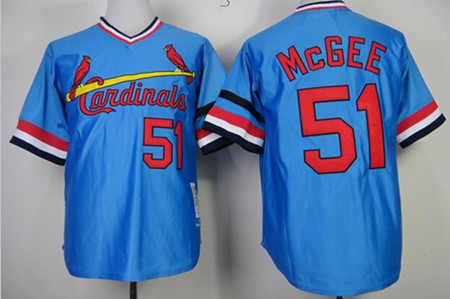 Men's St.Louis Cardinals #51 Willie McGee 1967 Blue Pullover Throwback Jersey