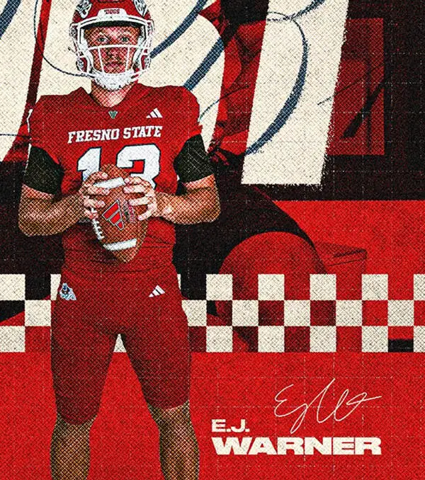 Fresno State Bulldogs #13 E.J.Warner Red College Football Game Jersey