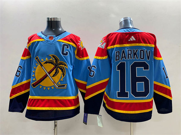 Men's Florida Panthers #16 Aleksander Barkov Light blue 2022 Reverse Retro Primegreen Jersey