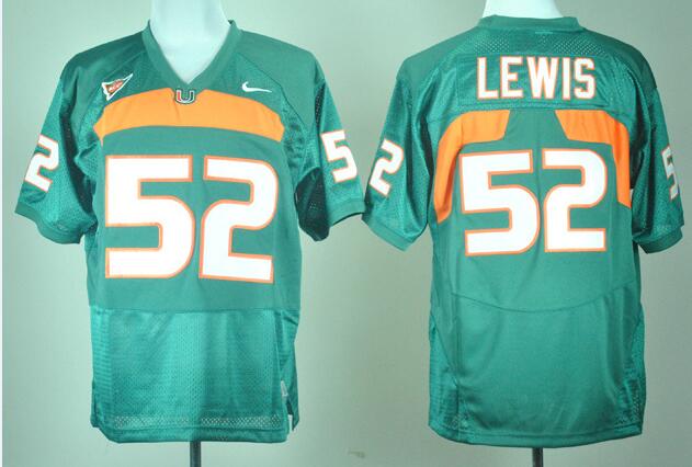 Men's Miami Hurricanes #52 Ray Lewis Nike Green NCAA College Throwback Football Jersey