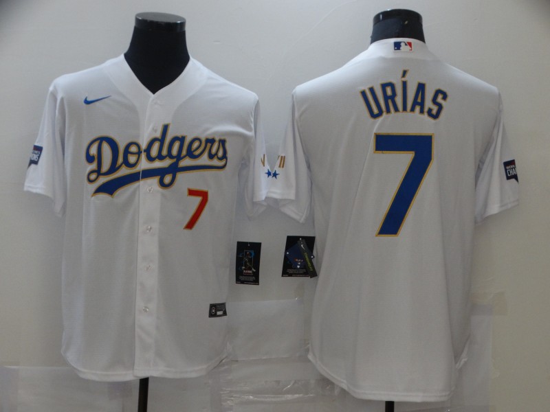 Men's Los Angeles Dodgers #7 Julio Urias Nike White/Gold 2021 Gold Program Player Jersey