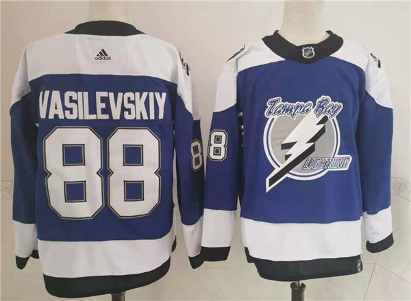 Men's Tampa Bay Lightning #88 Andrei Vasilevskiy Blue Adidas 2021 NHL Reverse Retro Special Edition Jersey