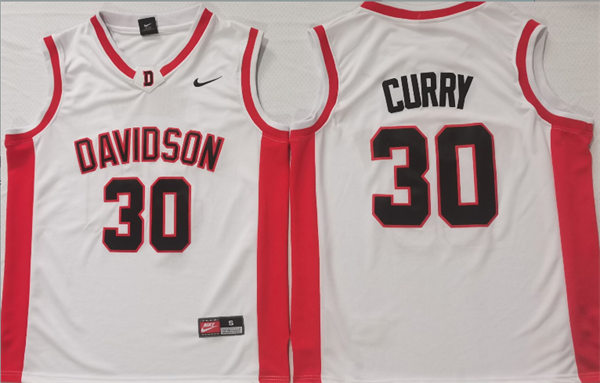 Men's Davidson Wildcats #30 Stephen Curry College Basketball Jerseys - White