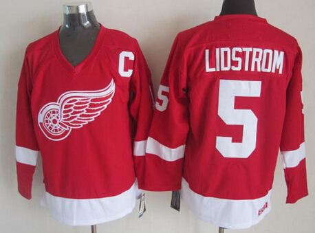 Men's Detroit Red Wings #5 Nicklas Lidstrom Red Throwback CCM Jersey