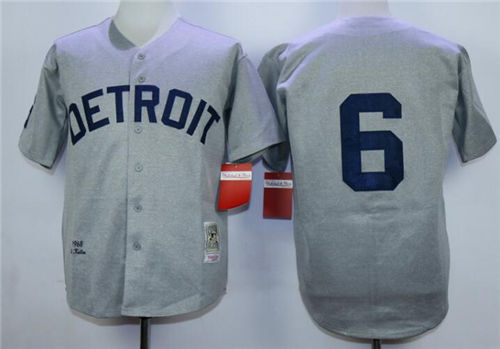 Mens Detroit Tigers #6 Al Kaline Gray Wool 1968 Mitchell & Ness Throwback Jersey