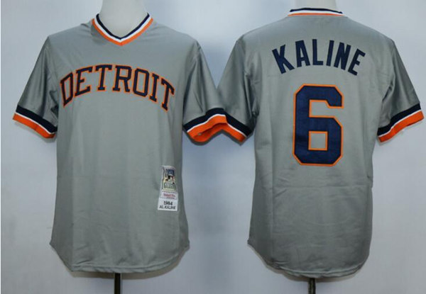Mens Detroit Tigers #6 Al Kaline 1984 Gray Pullover Cooperstown Throwback Jersey