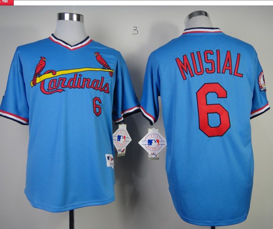 Men's St. Louis Cardinals #6 Stan Musial Blue Throwback Pullover Jersey