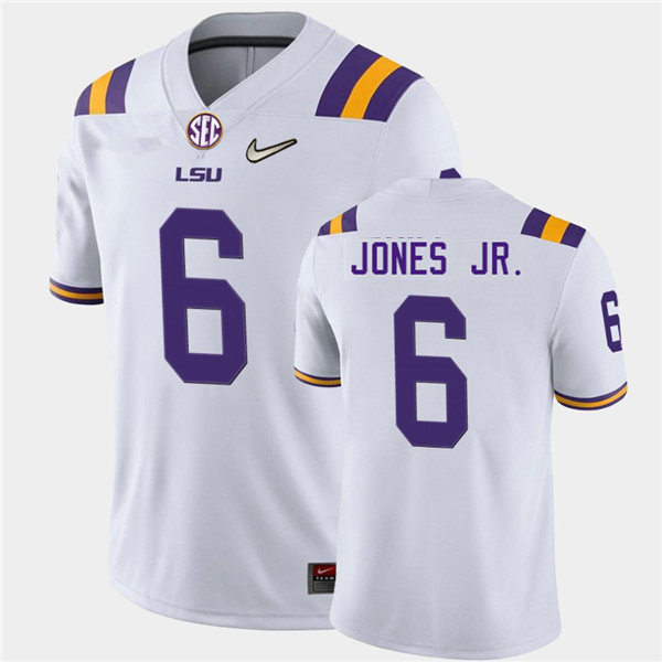 Mens LSU Tigers #6 Mike Jones Jr. Nike White College Football Game Jersey