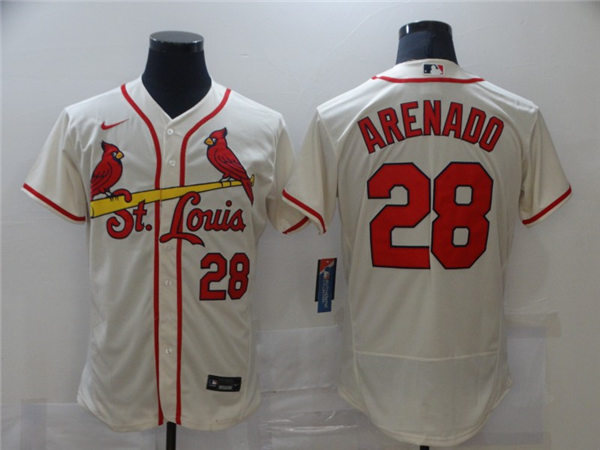 Men's St. Louis Cardinals #28 Nolan Arenado Nike Cream Alternate Flex Base Player Jersey