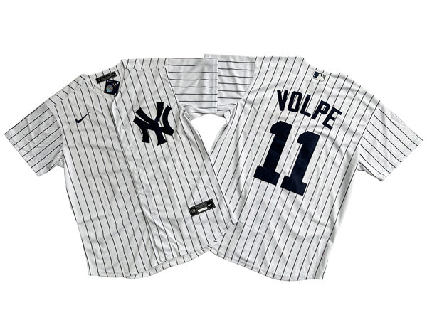 Mens New York Yankees #11 Anthony Volpe Nike White Home with Name Cool Base Jersey