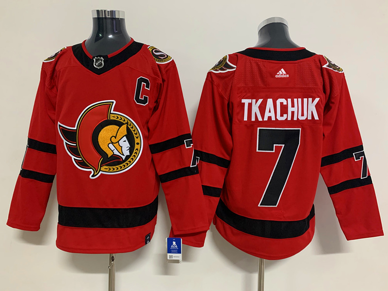 Men's Ottawa Senators #7 Brady Tkachuk Stitched adidas Red 2021 Reverse Retro Authentic Jersey