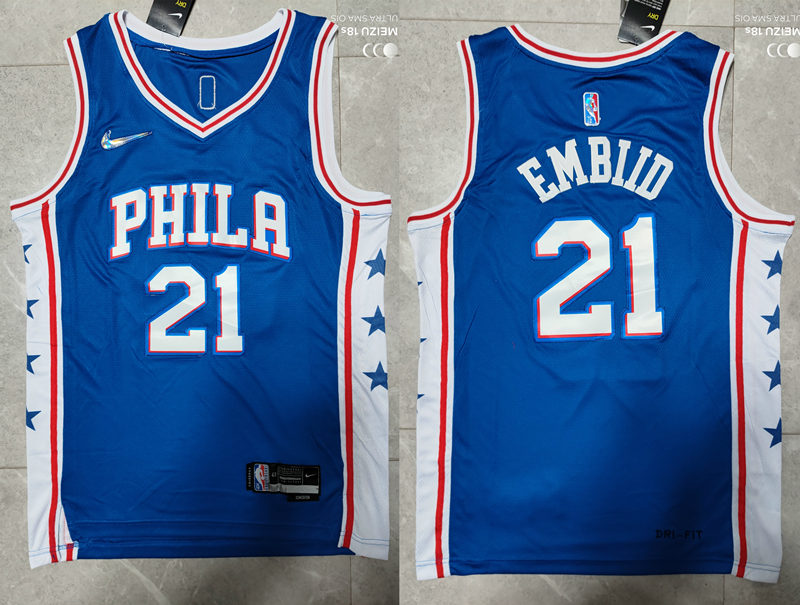 Mens Philadelphia 76ers #21 Joel Embiid Blue Nike NBA Icon Edition Jersey