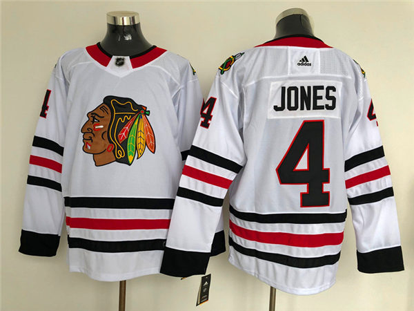 Mens Chicago Blackhawks #4 Seth Jones Adidas Away White Jersey