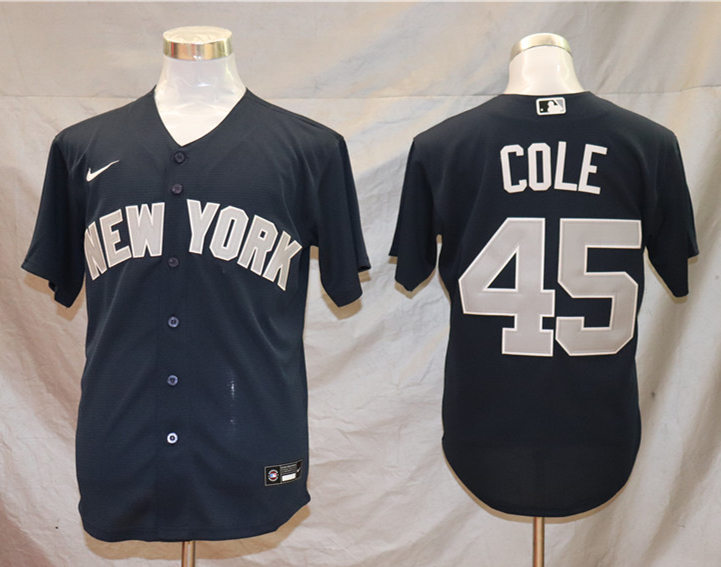 Mens New York Yankees #45 Gerrit Cole Nike Navy Alternate 2nd with Name New York Cool Base Jersey