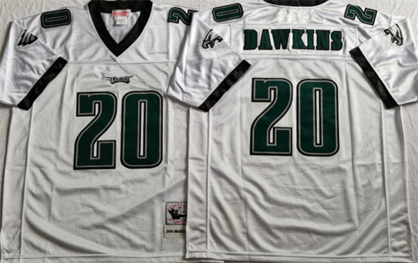 Mens Philadelphia Eagles #20 Brian Dawkins Mitchell&Ness 1996 White NFL Throwback Jersey