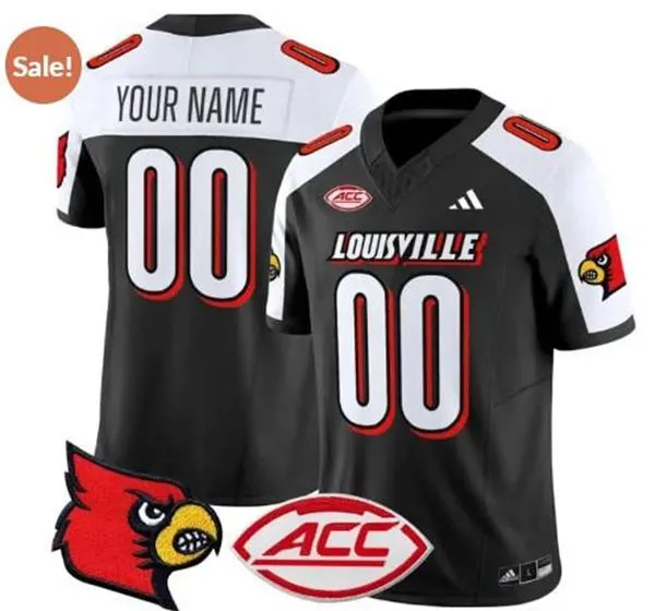 Louisville Cardinals Custom Black White Gratitude Football Limited Jersey