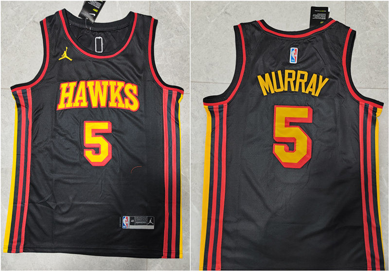 Mens Atlanta Hawks #5 Dejounte Murray Black Statement Edition Swingman Jersey