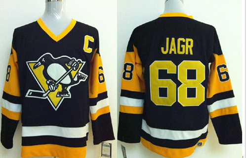 Pittsburgh Penguins #68 Jaromir Jagr Black Yellow Throwback 1980 