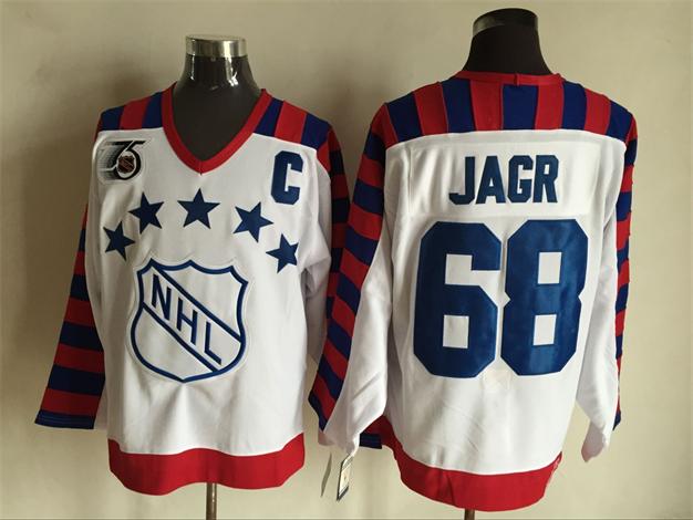 Men's #68 Jaromir Jagr White With 75TH Patch 1992 Wales 