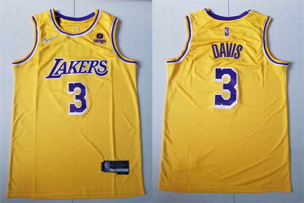 Men's Los Angeles Lakers #3 Anthony Davis Nike Gold Icon Edition Swingman Jersey