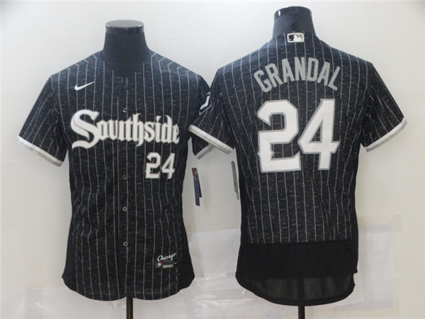 Men's Chicago White Sox #24 Yasmani Grandal Stitched Nike Black 2021 MLB FlexBase City Connect Jersey