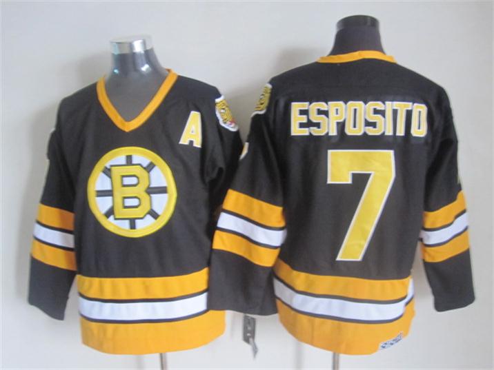 Men's Boston Bruins #7 Phil Esposito Black 1975 CCM Vintage Throwback NHL Hockey Jersey