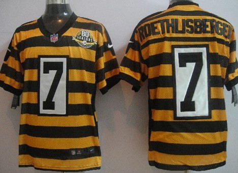 Men's Pittsburgh Steelers #7 Ben Roethlisberger Yellow-Black Nik Throwback 80th Patch Jerey