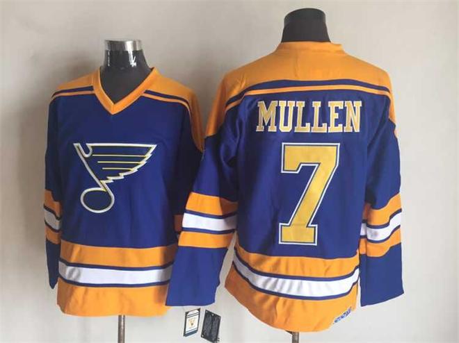 Men's St.Louis Blues #7 Joe Mullen Blue 1983 CCM Vintage Throwback Away Hockey Jersey