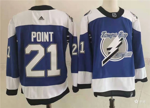 Men's Tampa Bay Lightning #21 Brayden Point Blue Adidas 2021 NHL Reverse Retro Special Edition Jersey