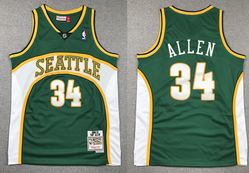 Men's Seattle Supersonics #34 Ray Allen 2006-07 Green Throwback Jersey