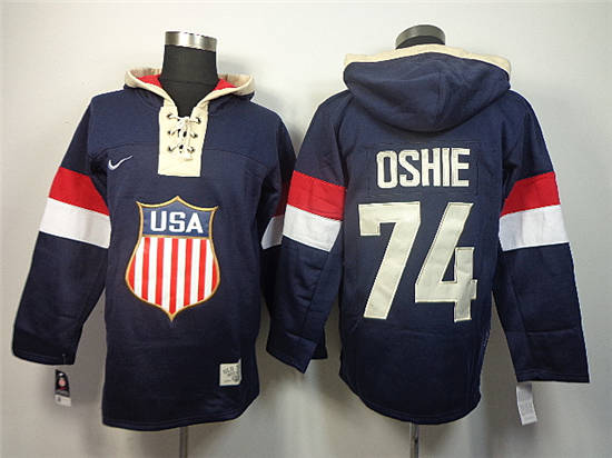 2014 Olympics USA Team Hoodies #74 T.J. Oshie Navy Blue Hoodies