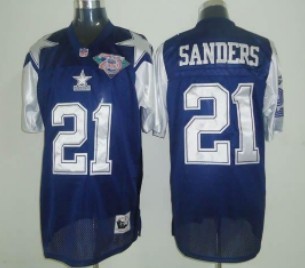 Men's Dallas Cowboys #21 Deion Sanders  Blue 75TH Thanksgivings Throwback Jersey