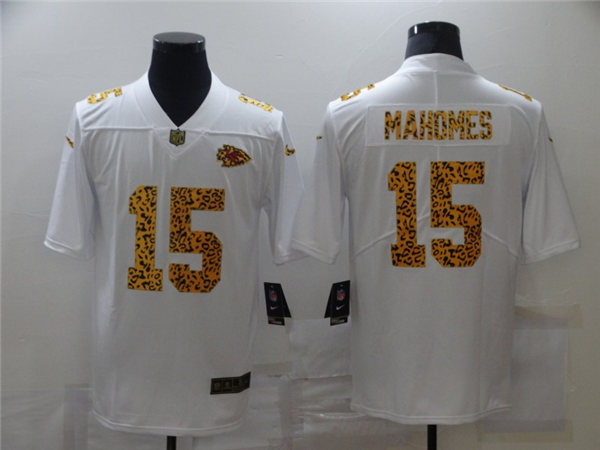 Men's Kansas City Chiefs #15 Patrick Mahomes White Nike Leopard Fashion Football Jersey