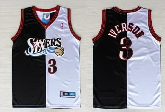 Reebok Philadelphia 76ers #3 Allen Iverson white with black Split Jersey