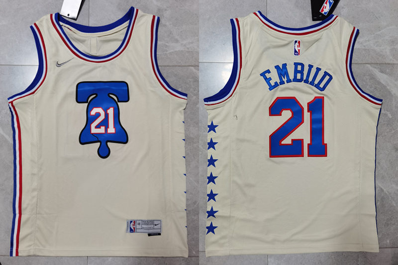 Men's Philadelphia 76ers #21 Joel Embiid Nike Cream 2021 Earned Edition Swingman Jersey