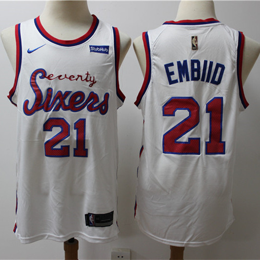 Men's Philadelphia 76ers #21 Joel Embiid Nike Hardwood Classics Swingman Jersey