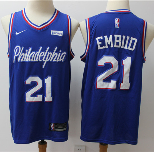 Men's Philadelphia 76ers #21 Joel Embiid Nike Blue Classic Edition jersey
