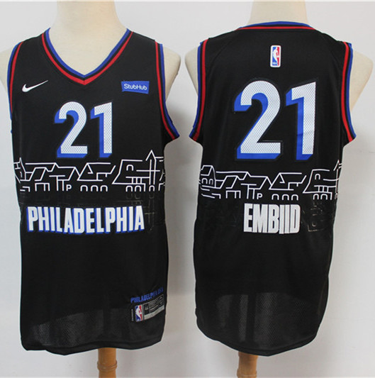 Men's Philadelphia 76ers #21 Joel Embiid Black Nike 2021 NBA City Edition Jersey