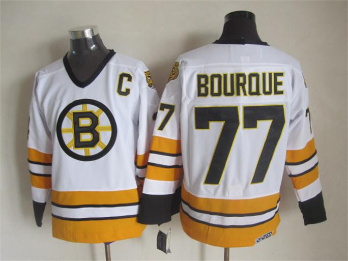 Men's Boston Bruins #77 Ray Bourque White 1990 Throwback CCM Jersey