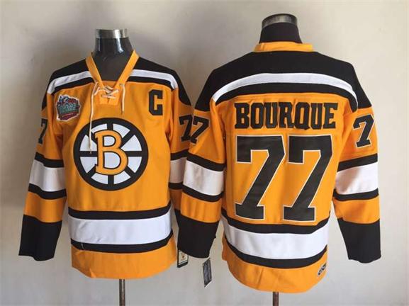Men's Boston Bruins #77 Ray Bourque Yellow 2010 CCM Vintage Winter Classic NHL Hockey Jersey