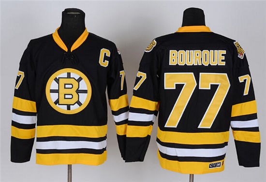 Men's Boston Bruins #77 Ray Bourque Black 1990 CCM Vintage Hockey Jersey