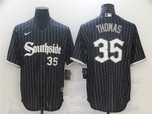 Men's Chicago White Sox Retired Player #35 Frank Thomas Stitched Nike Black 2021 MLB FlexBase City Connect Jersey