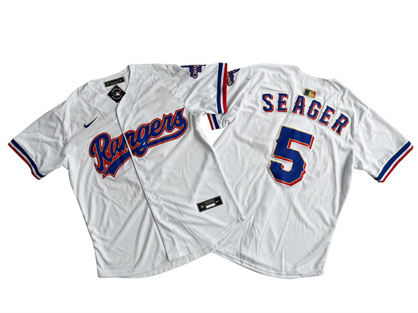 Mens Texas Rangers #5 Corey Seager GOLD-TRIMMED WORLD SERIES CHAMPIONSHIP Limited Jersey