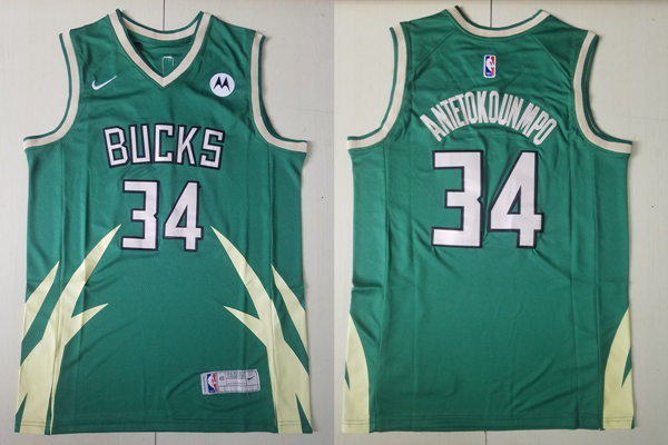 Mens Milwaukee Bucks #34 Giannis Antetokounmpo Stitched Green Nike 2021 Earned Edition Swingman Jersey