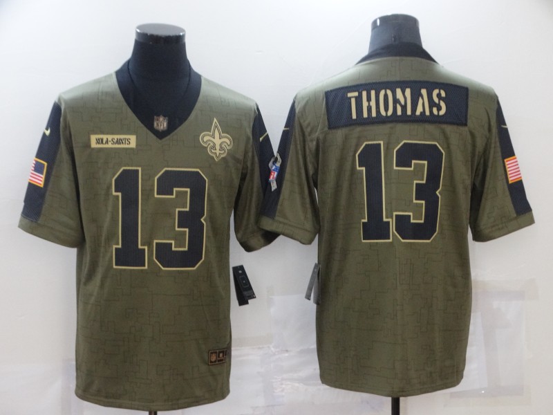 Mens New Orleans Saints #13 Michael Thomas Nike Olive 2021 Salute To Service Limited Jersey