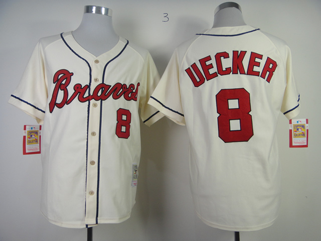 Mens's Atlanta Braves #8 Bob Uecker Cream Throwback Jersey