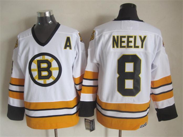 Men's Boston Bruins #8 Cam Neely White 1990 CCM Vintage Home NHL Hockey Jersey