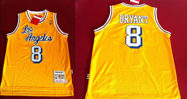 Men's Los Angeles Lakers #8 Kobe Bryant Los Yellow  1996-1997 Throwback Jersey