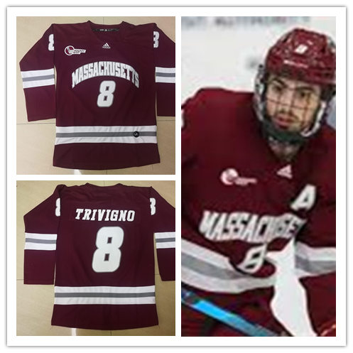 Mens Massachusetts Minutemen #8 Bobby Trivigno Adidas 2021 Maroon College Hockey Jersey